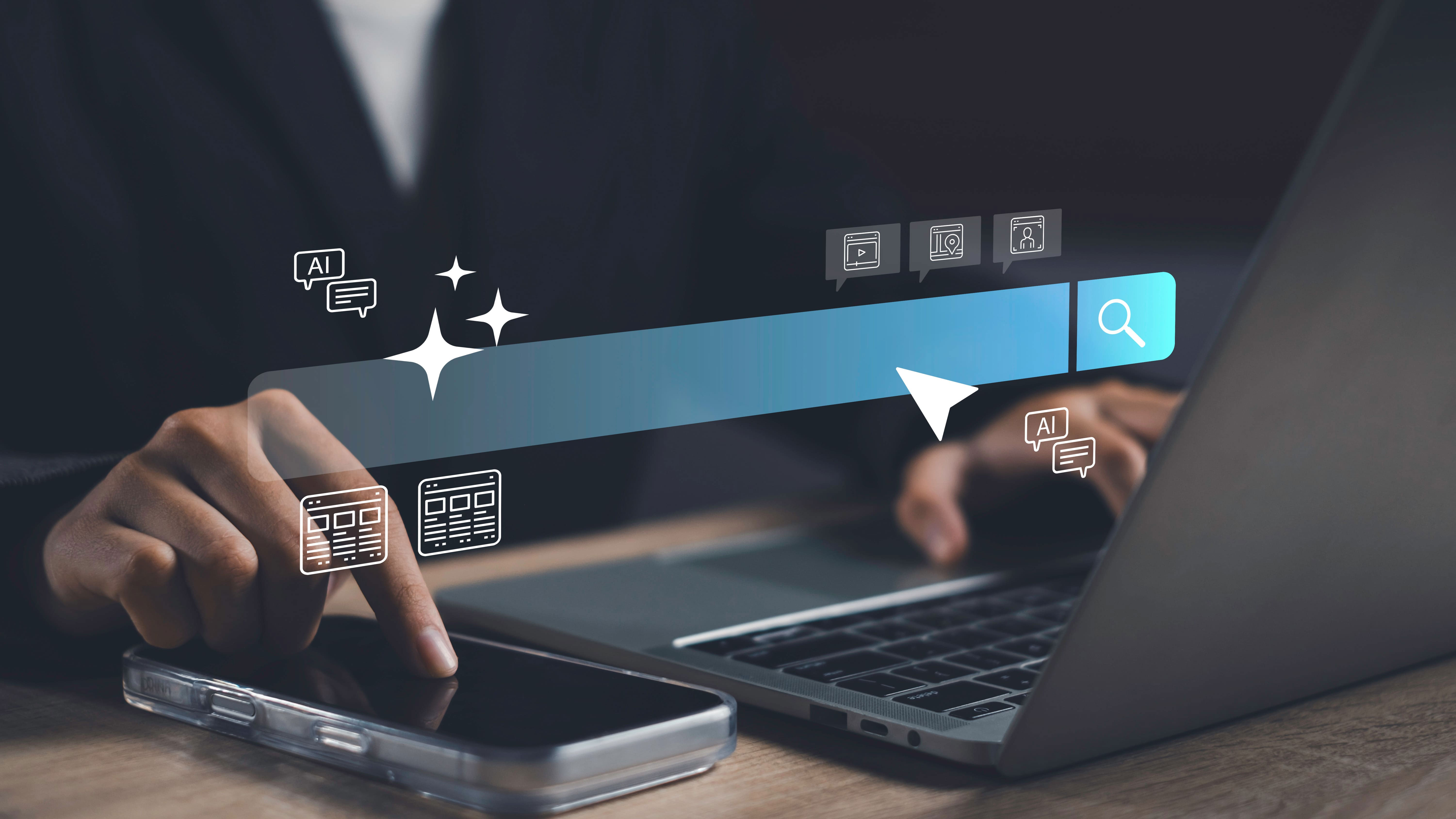 AI Visibility hands on keyboard